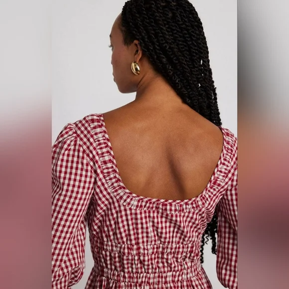 DAMSON MADDER Dakota Red Gingham Bow Midi Dress EU 8/US 4 - Picture 2 of 13
